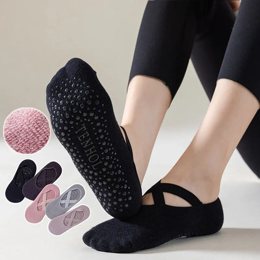 1Pair Professional Women Yoga Socks Silicone Anti-slip Ballet Pilates Socks Women Backless Breathable Bandage Dance Sports Socks