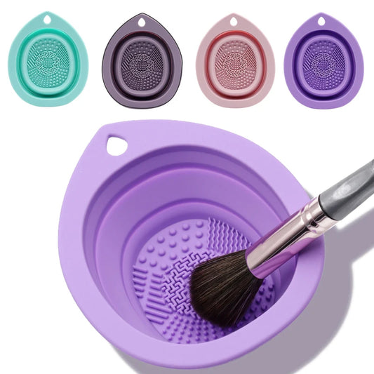 Folding Powder Puff Cleaning Bowl Eyeshadow Brush